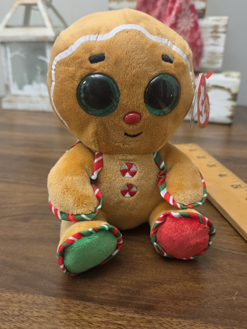 Ty Gingerbread Beanie Boo Plush - Brown with Red & Green Accents